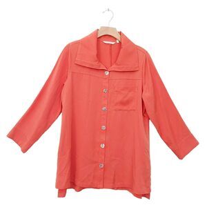 Soft Surroundings Tencel Blouse Womens Medium Orange Long Sleeve Shell Button